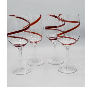 ☆4 Pier 1 Swirline Red Balloon Wine Glasses Elegant Drinking Stemware Christmas
